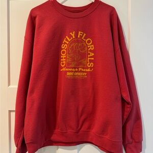 LONELY GHOST Red Sweatshirt with Yellow Print